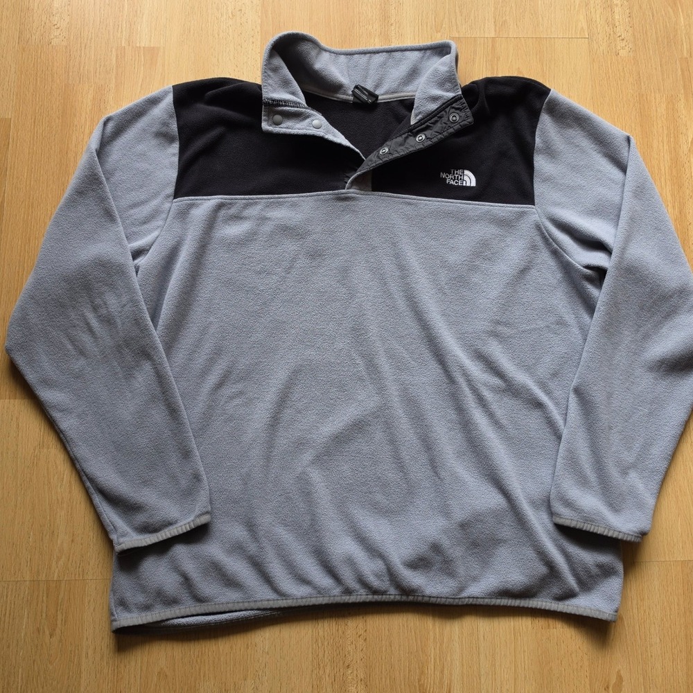 The North Face TKA 100 Glacier Fleece Snap Pullover Mens XXL Grey Black Logo